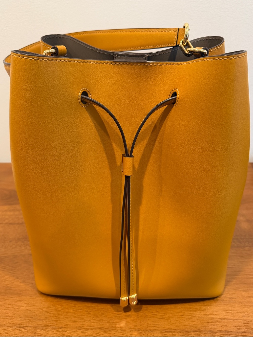 Lauren Ralph Lauren Yellow Leather Drawstring Bucket Bag